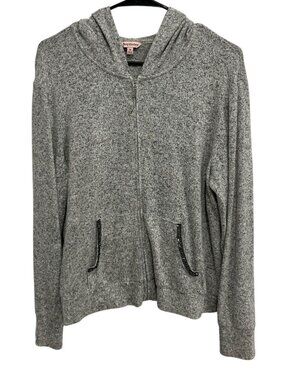 Juicy Couture Medium Gray Hooded Zip Up Cardigan Beaded Pocket Cozycore